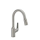 hansgrohe Focus N Stainless Steel Bar Kitchen Faucet, Kitchen Faucets with Pull Down Sprayer, Faucet for Kitchen Sink, Stainless Steel Optic 71801801