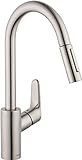 hansgrohe Focus Stainless Steel High Arc Kitchen Faucet, Kitchen Faucets with Pull Down Sprayer, Faucet for Kitchen Sink, Magnetic Docking Spray Head, Stainless Steel Optic 04505800, 1.75