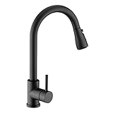 Black Kitchen Faucet with Pull Down Sprayer, VFAUOSIT Kitchen Sink Faucet, Commercial Stainless Steel Laundry Single Handle Pull Out Kitchen Faucets Matte Black, Grifo para Fregaderos de Cocina