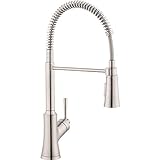 hansgrohe Joleena Stainless Steel Commercial Kitchen Faucet, Kitchen Faucets with Pull Down Sprayer, Faucet for Kitchen Sink, Stainless Steel Optic 04792800 19.3-Inches Tall
